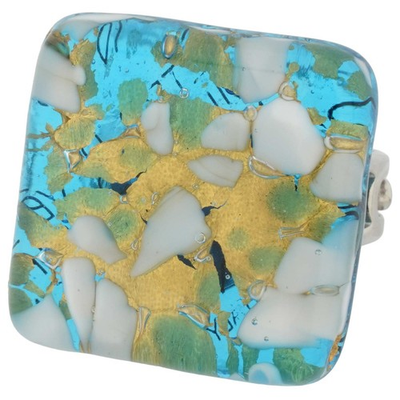#ad GlassOfVenice Murano Glass Venetian Reflections Square Adjustable Ring Aqua Go $34.95