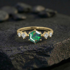 Anillo hexagonal de ópalo negro, anillo de compromiso de ópalo natural, ópalo geométrico único