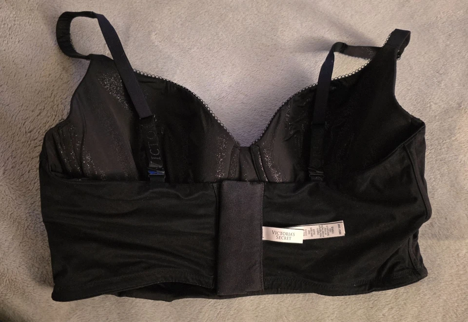 Victorias Secret Body 有内衬 Demi 胸罩 38D 长线珠光黑色 — 第 2/4 张图片