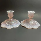 Fenton Art Glass Lily of the Valley Pink Opalescent Iridescent Candle Holders