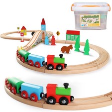 SainSmart Jr. Wooden Train Set for Toddler wi...