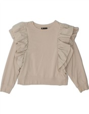 ZARA Womens Crop Sweatshirt Jumper UK 10 Small Beige Cotton DC65