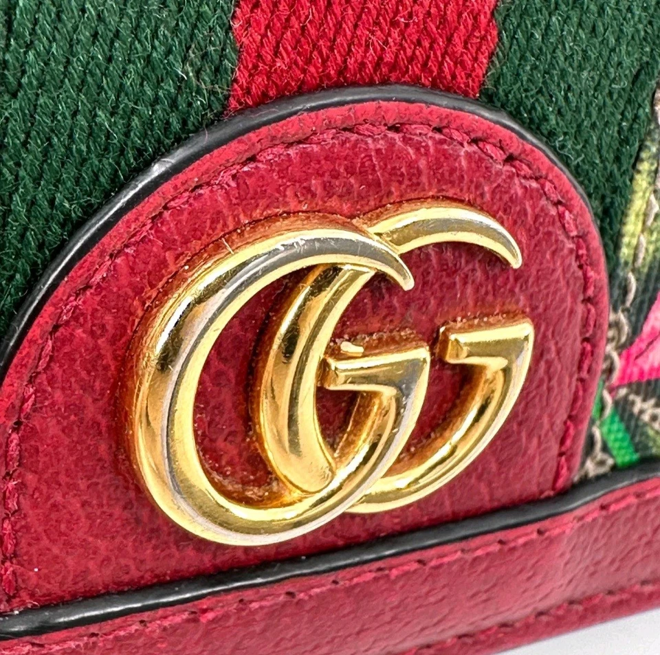 Auténtica billetera plegable GUCCI Off-Dia GG Flora de cuero de lona roja Foto 4 de 4