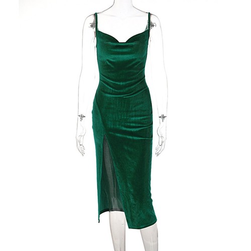 Kleid Frauen Hochschlitz Leichter Strecher Regulär Sexy Bodycon V Hals - Picture 4 of 33