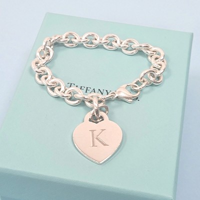 Tiffany Co Letter K 21st Engraved Heart Chain Silver Chunky