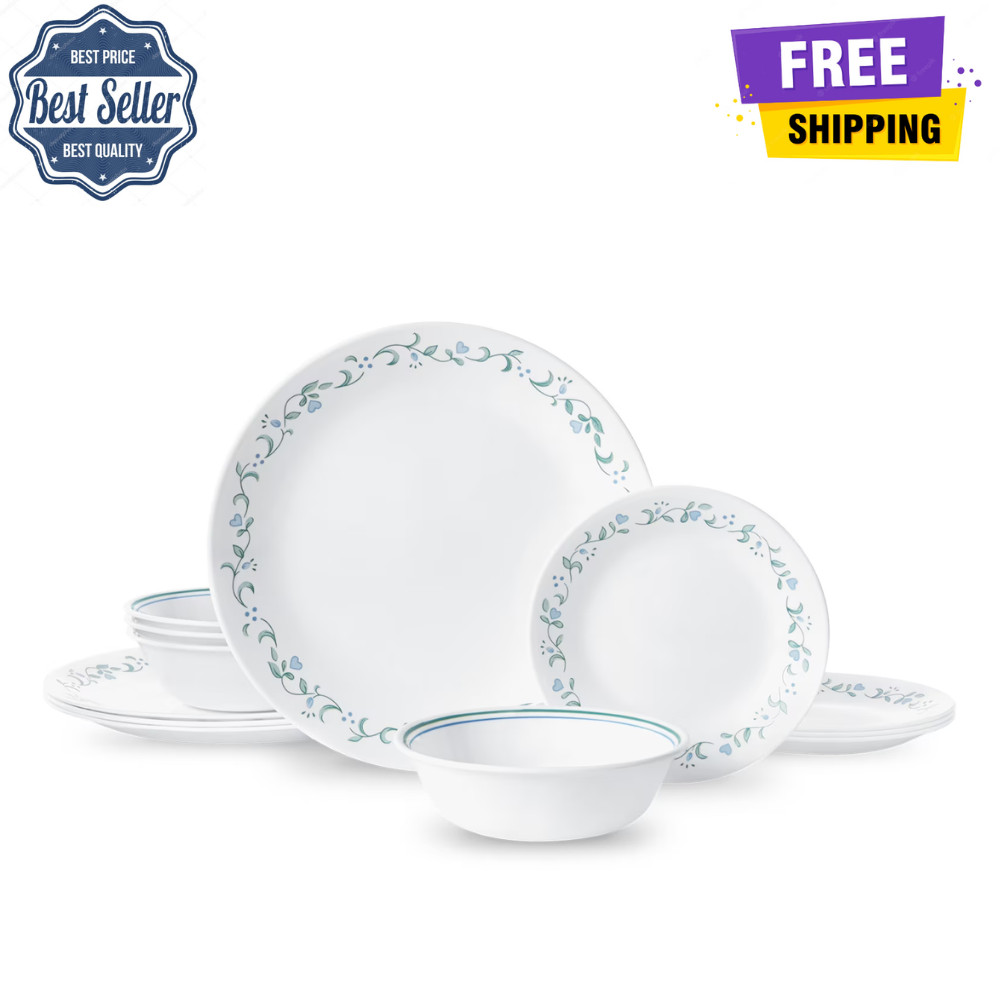 Corelle Country Cottage 12-Piece Dinnerware Set, Glass Plate