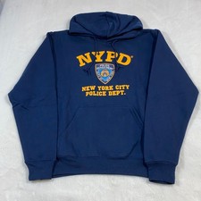 NYPD Hoodie Pullover Police Dept New York City Graphic Sweatshirt Blue Men Small