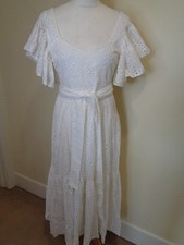 ZARA BRAND NEW IVORY EMBROIDERY ANGLAIS BELTED MIDI DRESS WITH V BACK - S. SMALL
