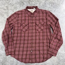 Levi Strauss Shirt Mens Medium Red Pink Plaid Western Pearl Snap Cotton