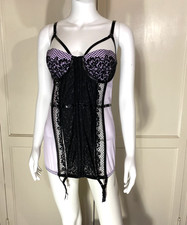 VICTORIA'S SECRET Black Lavender Lace Bustier Corset Garter Lingerie 36D NWT 98