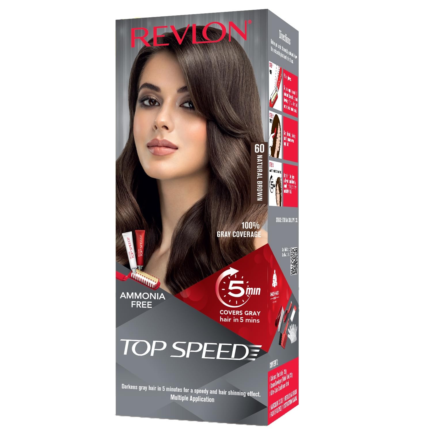 Revlon Top Speed Hair Color, Natural Brown 60, (20g + 20g + 15 Ml)
