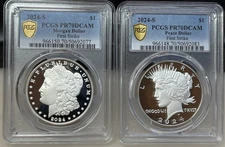 2024-S $1 Proof Morgan and Peace Silver Dollars 2pc Set PCGS PF70DCAM - FS - #1