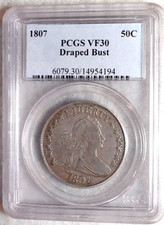 1807 DRAPED BUST HALF PCGS VF30 PROBLEM FREE RARE CIRCULATED 50C Coin!