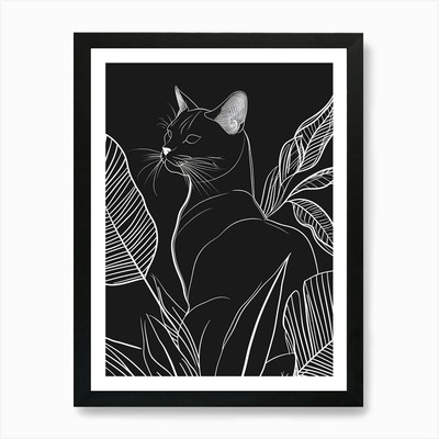 Khao Manee Cat Minimalist Illustrat Framed Wall Art Poster Canvas Print Picture