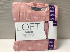 New Loft Pink 2XL Soft Knit Long Sleeve Top Pant Henley Sleep Set PJ C7-12