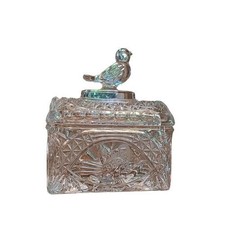 Vintage Crystal Glass Trinket Box Bird Finial...