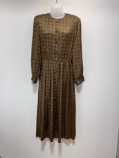 Vtg 90s Talbots Silky Satin Pleated Tailored Secretary Midi Day Dress Women’s 8