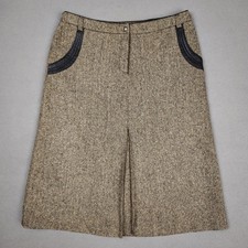 Women Skirt Medium 8 Brown Herringbone Wool S...