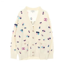 CHANEL COCO Mark button cardigan knitwear #38 P77000 K11116 cashmere White Used