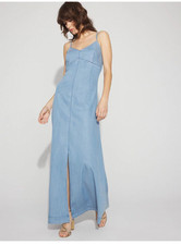 White House Black Market WHBM dress womens sz 6 jean denim tidal chain maxi $180