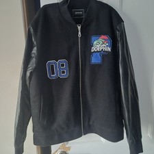 Pink Dolphin Wave Crew Varsity Bomber Jacket Black Size XXL