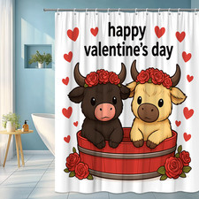 Cute Valentine's Day Shower Curtain with Adorable Cows and Roses