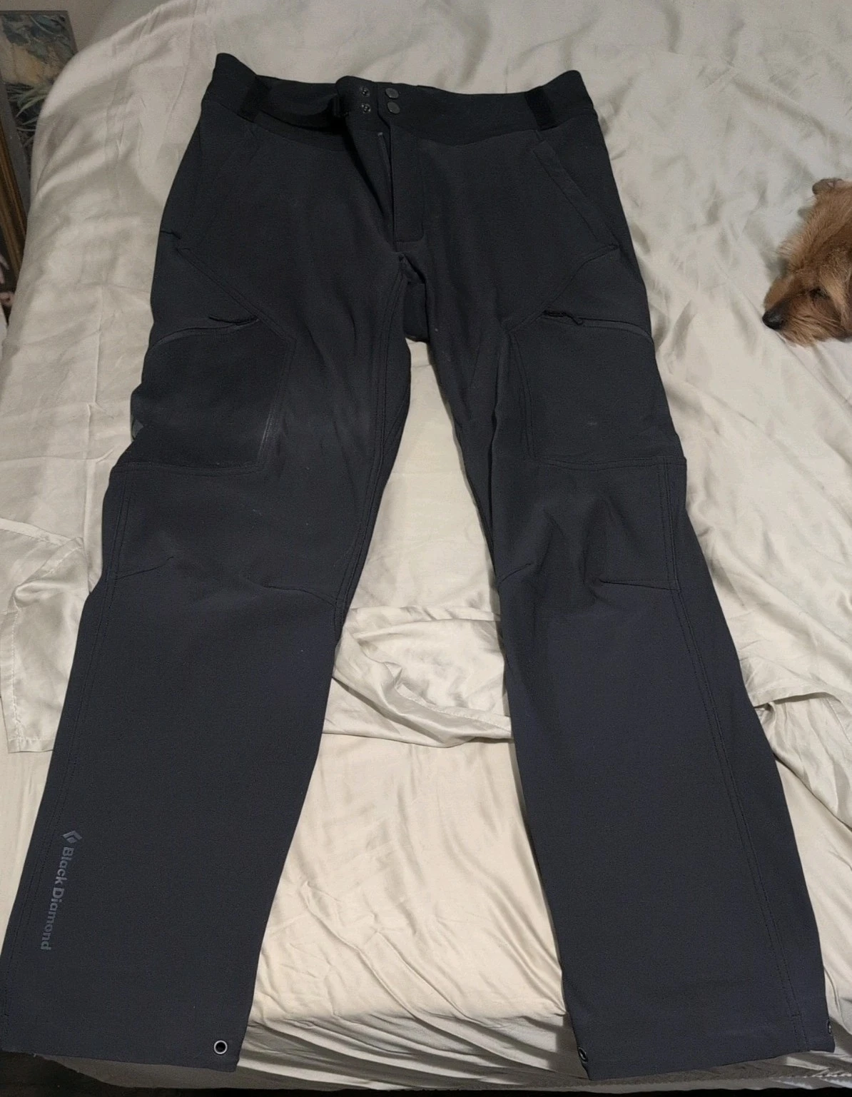 Black Diamond Alpine Pants Mens L Black Hiking Climbing Softshell Adjustable Hem