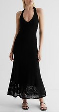 Express Crochet V-Neck Twist Back Maxi Dress Cover Up Black women's Medium 