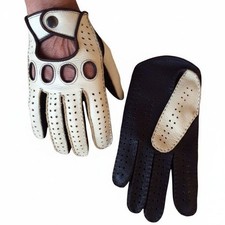 Men deerskin driving leather gloves creme dark brown Handmade
