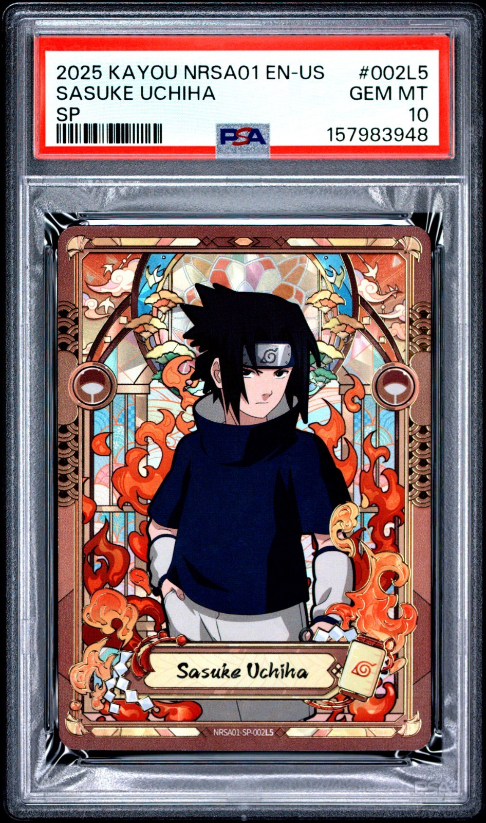 2025 KAYOU Naruto English SP 002L5 Sasuke Uchiha (NRSA01-SP-002L5) PSA 10 view 1