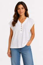 Top de lino blanco Stuff Nina Top blanco marfil relajado verano tallas 8-22 PVP £39