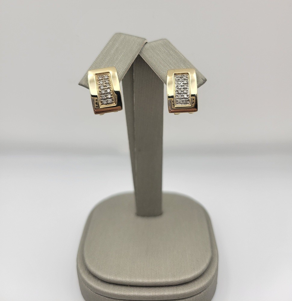 Rectangle Shaped Pave Diamond Post/Clip Earrings … - image 1