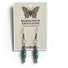 REIMAGINED Silver Plated Dangle Earrings Turquoise Blue Spacer Beads Boho