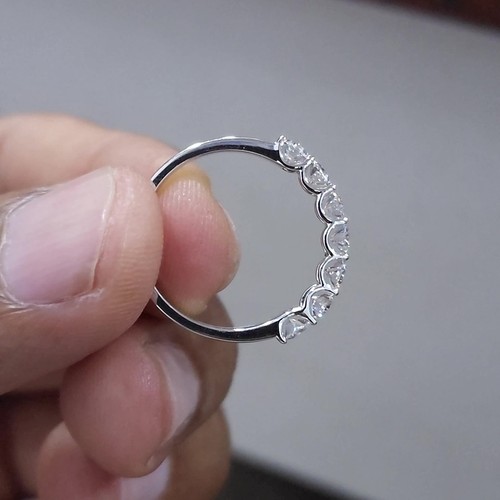 Oval 0.15 each Lab Grown Diamond Half eternity Ring Silver 925 size US 6 - Picture 2 of 8