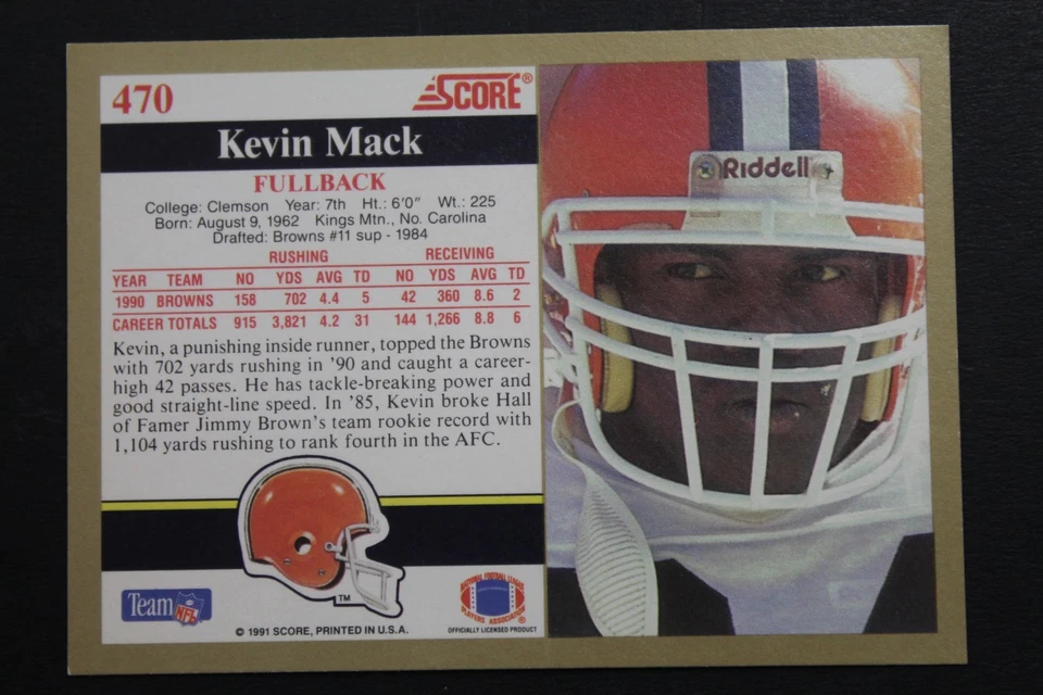 Kevin Mack Cleveland Browns Autographed 1991 Score #470 Signed Card CLEMSON - Image 2 of 3