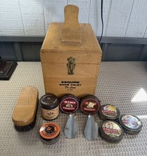 Vintage Esquire Shoe Valet De Luxe Box w/ Brushes, Shoe Horns Polish Tins