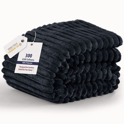 Fleece Blanket Striped Soft Warm Throw Couch Bed All Season Lightweight Plush