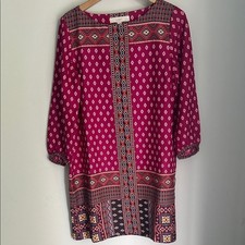 LOFT Women's Diamond Mosaic burgundy shift dress boho Medium Petite