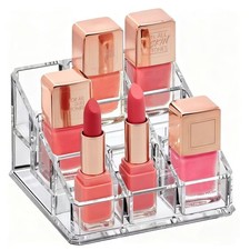 Clear Acrylic Lipstick Lip Gloss Organizer 9 Slots Small Comestic Display Holder