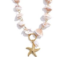 Starfish seashell pearl beach necklace summer jewelry