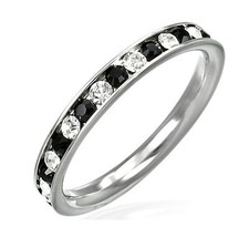 Black Clear CZ Eternity Ring Stainless Steel Sizes 5-9