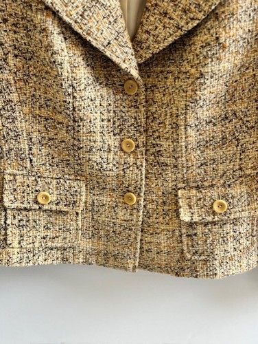 Talbots Petites Wool Blend Blazer Tweed Brown Beige Cream 3 Button Pocket 8P - Picture 7 of 8