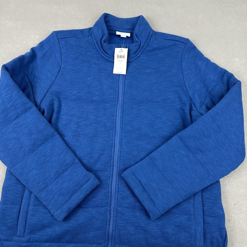 J. Jill Fit Jacket Women Large Imperial Blue Solid Full Zip Quilted Knit Pockets - Picture 2 of 9