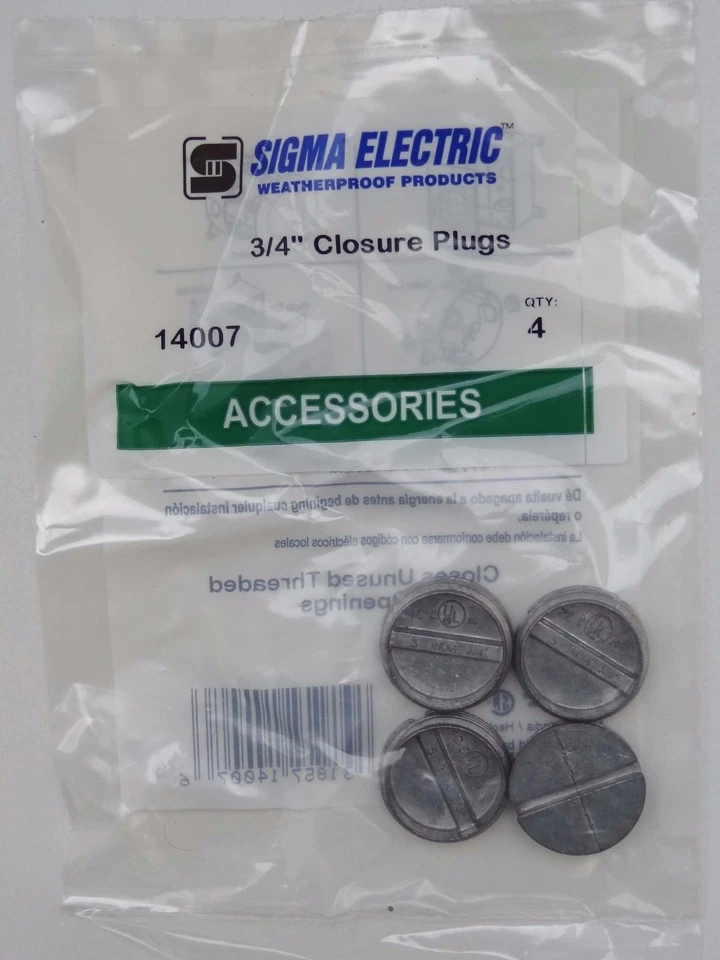 Bolsa de 4 ~ Sigma Electric Metal 3/4 pulgadas Cierre Enchufe ~ Gris Foto 4 de 4