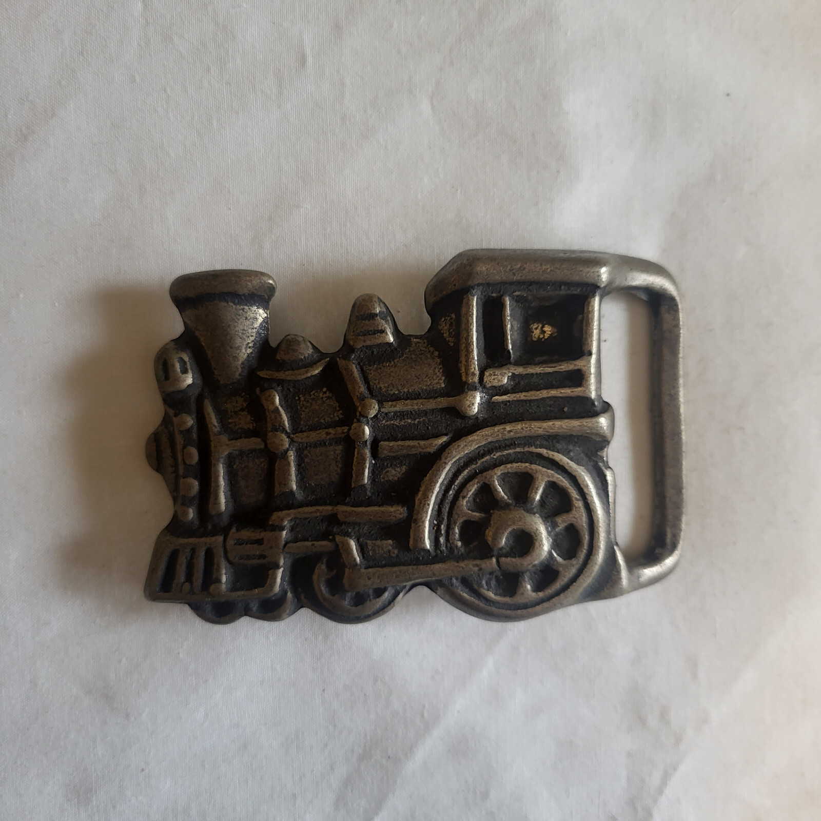 Steam Coal Train Engine 1970s Trinity Solid Brass Vintage Belt Buckle-image