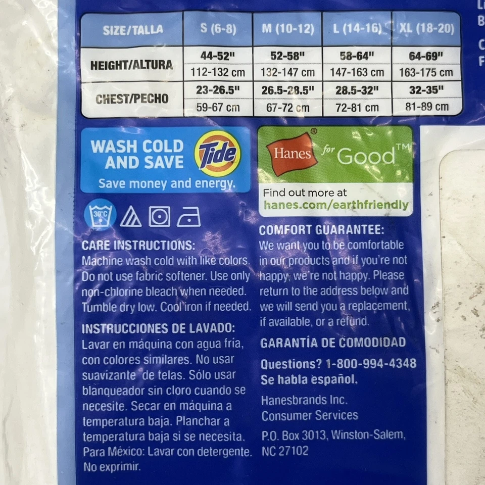 Hanes White 3 Pack Tagless T-Shirt Boys Size Large (14-16) NEW - Image 4 of 4