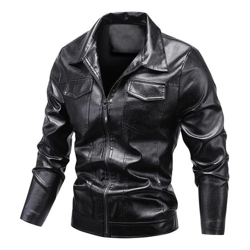 Men’s Slim Fit Black Leather Jacket – Zip-Up Casual Shirt Style Jacket - Picture 7 of 8