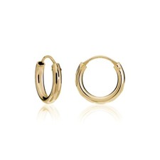 Gold Tone over Sterling Silver 2mm Diamond-Cut Endless Hoop Earrings, 15mm