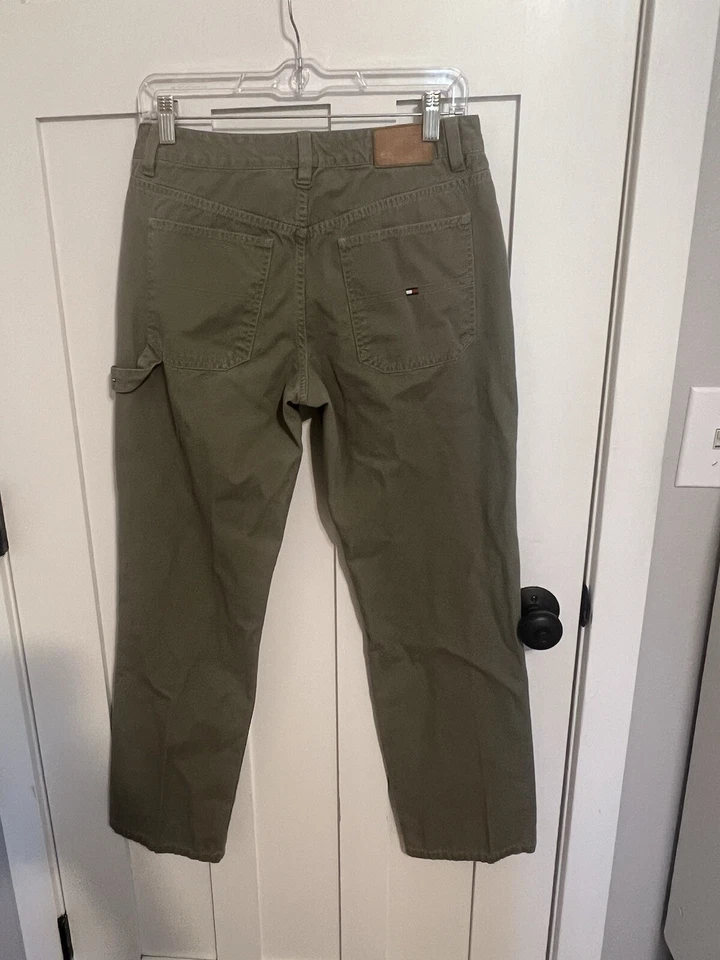 Tommy Hilfiger Pantalones de tiro medio de pierna recta de carpintero de algodón verde militar talla 8 Foto 2 de 4