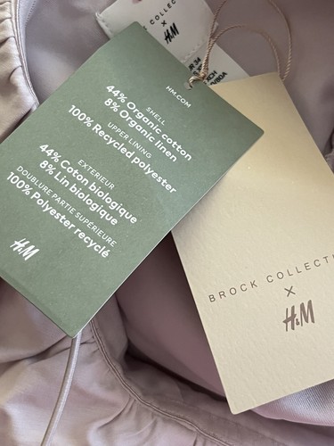 NUEVO CON ETIQUETAS Brock Collection x H&M •XS• Vestido con Volantes Algodón Rosa Ajustado en Niveles - Imagen 10 de 12